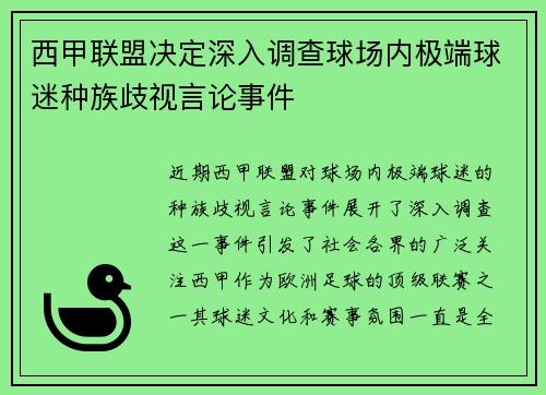 西甲联盟决定深入调查球场内极端球迷种族歧视言论事件 西甲联盟决定深入调查球场内极端球迷种族歧视言论事件